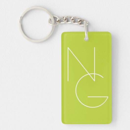 Moderne 2 overlappende Initialen | Lime Green Sleutelhanger (Voorkant)