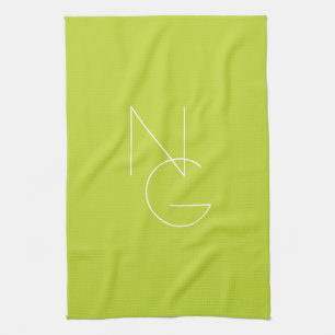 Moderne 2 overlappende Initialen Lime Green Theedoek