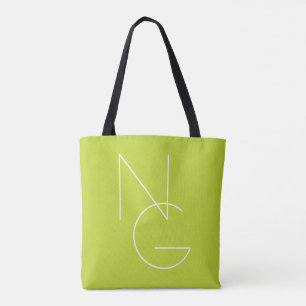 Moderne 2 overlappende Initialen   Lime Green Tote Bag
