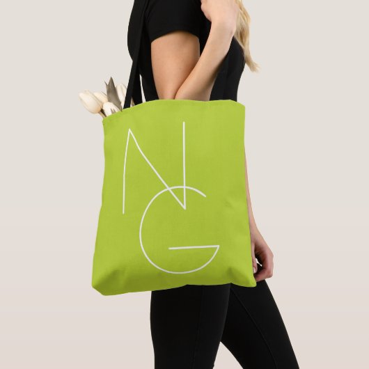 Moderne 2 overlappende Initialen | Lime Green Tote Bag (Dichtbij)