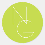 Moderne 2 overlappende initialen | Limoengroen Ronde Sticker (Voorkant)