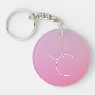 Moderne 2 overlappende initialen Roze Ombre Sleutelhanger