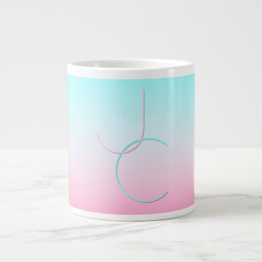 Moderne 2 overlappende Initialen | Turquoise Pink Grote Koffiekop (Voorkant)