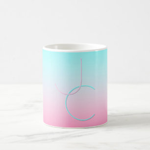 Moderne 2 overlappende Initialen Turquoise Pink Koffiemok