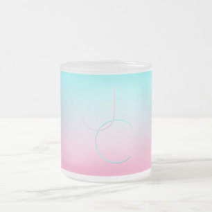 Moderne 2 overlappende Initialen Turquoise Pink Matglas Koffiemok