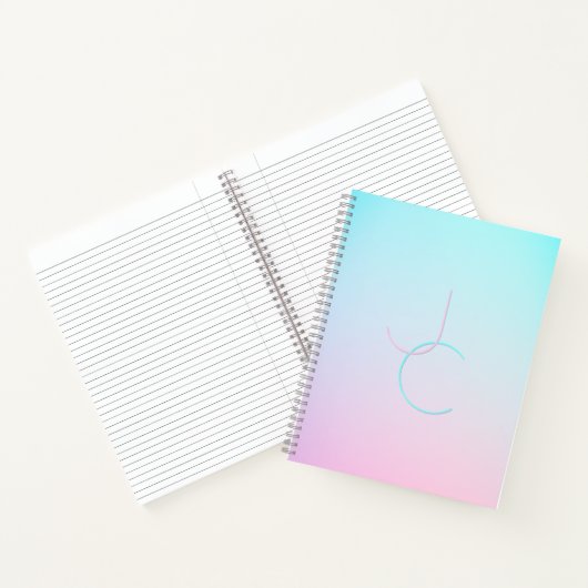 Moderne 2 overlappende Initialen | Turquoise Pink Notitieboek (Binnen)