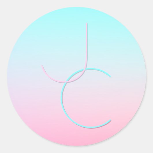 Moderne 2 overlappende Initialen | Turquoise Pink Ronde Sticker (Voorkant)