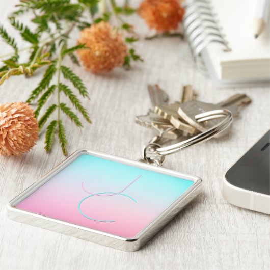 Moderne 2 overlappende Initialen | Turquoise Pink Sleutelhanger (Zijkant)