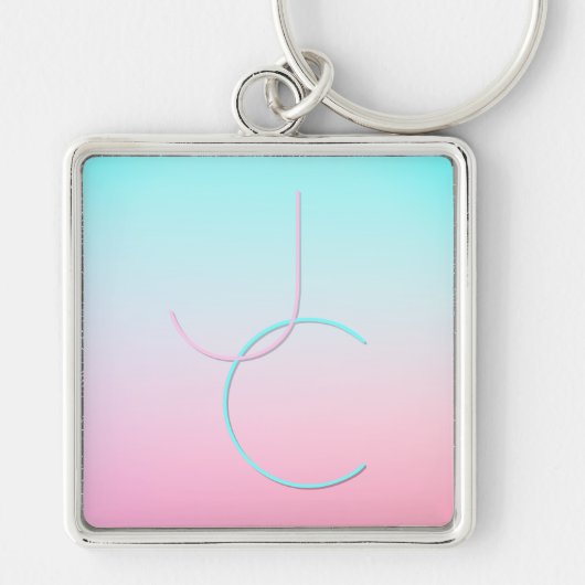 Moderne 2 overlappende Initialen | Turquoise Pink Sleutelhanger (Voorkant)