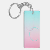 Moderne 2 overlappende Initialen | Turquoise Pink Sleutelhanger (Voorkant Links)