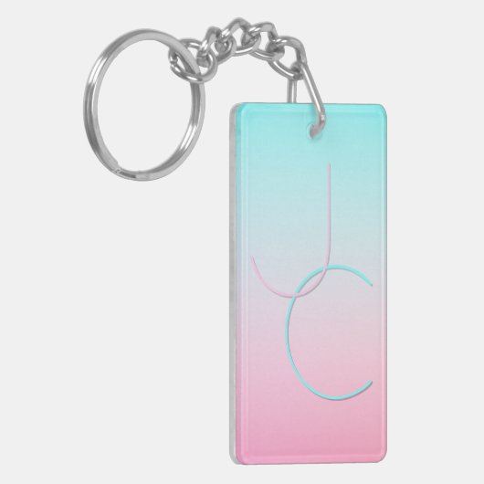 Moderne 2 overlappende Initialen | Turquoise Pink Sleutelhanger (Voorkant Links)