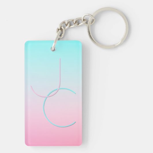 Moderne 2 overlappende Initialen | Turquoise Pink Sleutelhanger (achterkant)