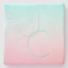 Moderne 2 overlappende Initialen | Turquoise Pink Stenen Onderzetter