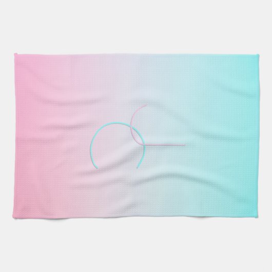Moderne 2 overlappende Initialen | Turquoise Pink Theedoek (Horizontaal)