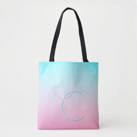 Moderne 2 overlappende Initialen | Turquoise Pink Tote Bag (Voorkant)