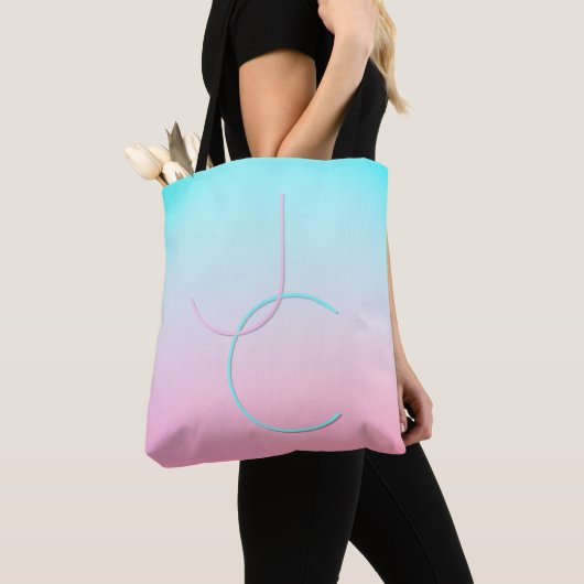 Moderne 2 overlappende Initialen | Turquoise Pink Tote Bag (Dichtbij)