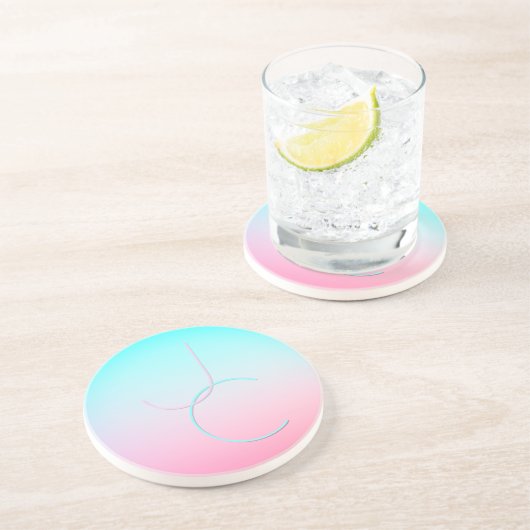 Moderne 2 overlappende Initialen | Turquoise Pink Zandsteen Onderzetter (Zijkant)