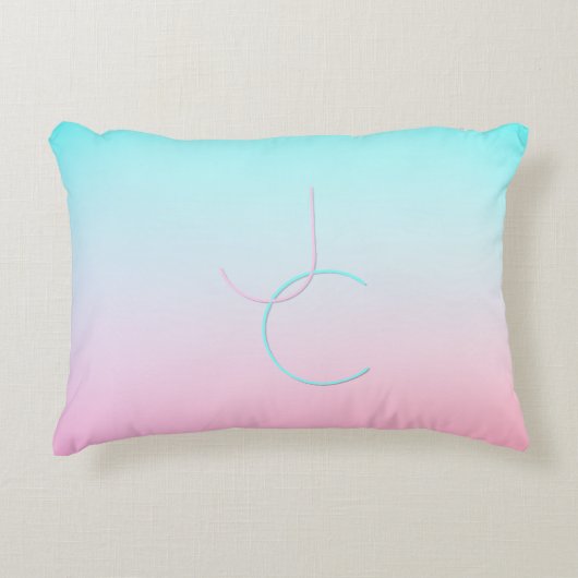 Moderne 2 overlappende initialen | Turquoise Roze Accent Kussen (Voorkant)