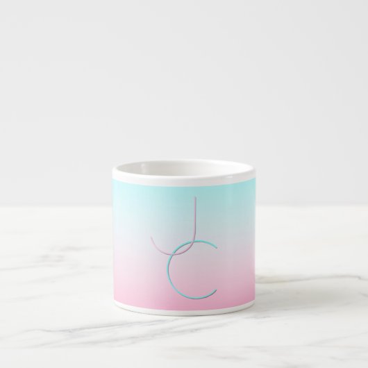 Moderne 2 overlappende initialen | Turquoise Roze Espresso Kop (Voorkant)