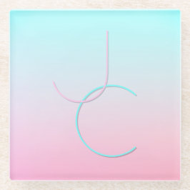 Moderne 2 overlappende initialen | Turquoise Roze Glazen Onderzetter