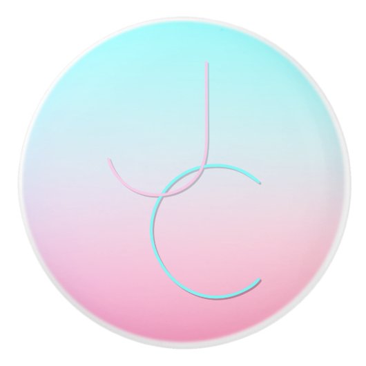 Moderne 2 overlappende initialen | Turquoise Roze Keramische Knop (Voorkant)