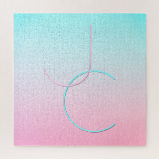 Moderne 2 overlappende initialen | Turquoise Roze Legpuzzel (Verticaal)