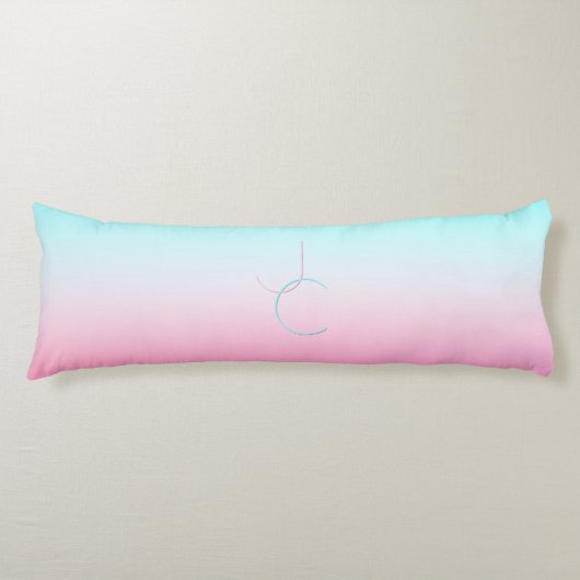 Moderne 2 overlappende initialen | Turquoise Roze Lichaamskussen (Voorkant)