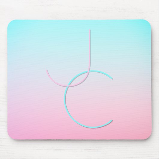 Moderne 2 overlappende initialen | Turquoise Roze Muismat (Voorkant)