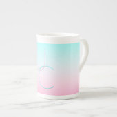 Moderne 2 overlappende initialen | Turquoise Roze Porselein Kop (Voorkant rechts)