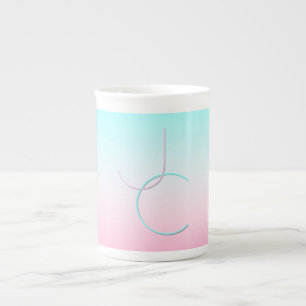 Moderne 2 overlappende initialen   Turquoise Roze Porselein Kop
