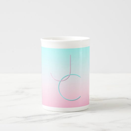 Moderne 2 overlappende initialen | Turquoise Roze Porselein Kop (Voorkant)
