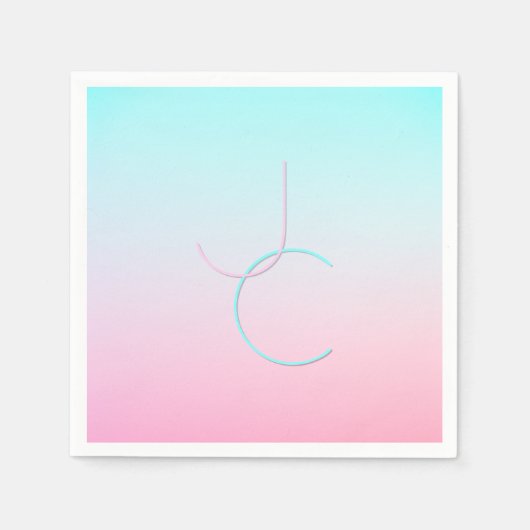 Moderne 2 overlappende initialen | Turquoise Roze Servet (Voorkant)