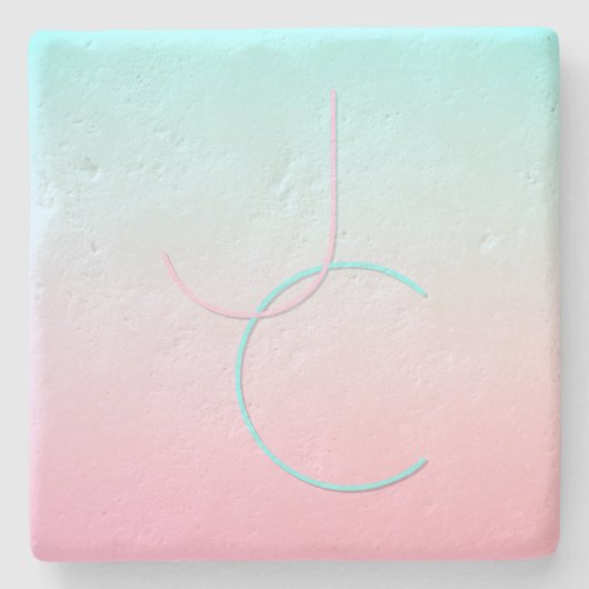 Moderne 2 overlappende initialen | Turquoise Roze Stenen Onderzetter (Voorkant)