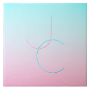 Moderne 2 overlappende initialen Turquoise Roze Tegeltje