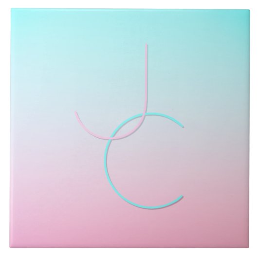 Moderne 2 overlappende initialen | Turquoise Roze Tegeltje (Voorkant)