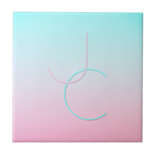 Moderne 2 overlappende initialen Turquoise Roze Tegeltje