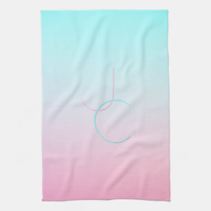 Moderne 2 overlappende initialen Turquoise Roze Theedoek