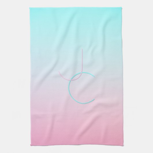 Moderne 2 overlappende initialen | Turquoise Roze Theedoek (Verticaal)