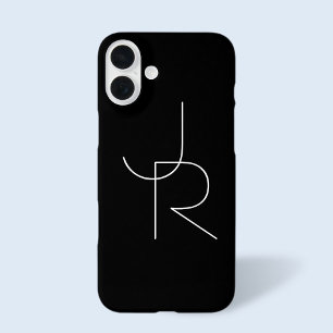 Moderne 2 overlappende initialen Wit op zwart iPhone 16 Plus Hoesje