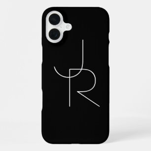 Moderne 2 overlappende initialen Wit op zwart iPhone 16 Plus Hoesje