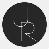 Moderne 2 overlappende initialen | Wit op zwart Ronde Sticker (Voorkant)