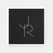 Moderne 2 overlappende initialen | Wit op zwart Servet (Voorkant)