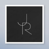 Moderne 2 overlappende initialen | Wit op zwart Servet