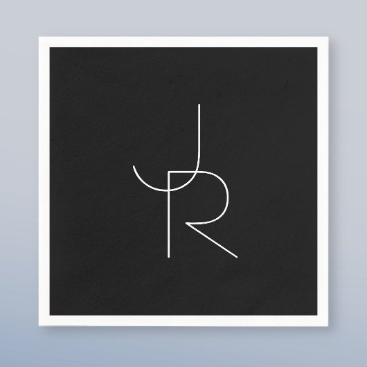 Moderne 2 overlappende initialen | Wit op zwart Servet