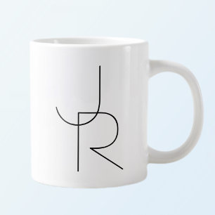 Moderne 2 overlappende initialen Zwart op Wit Grote Koffiekop