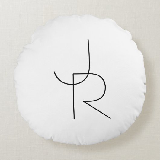 Moderne 2 overlappende initialen | Zwart op Wit Rond Kussen (Voorkant)