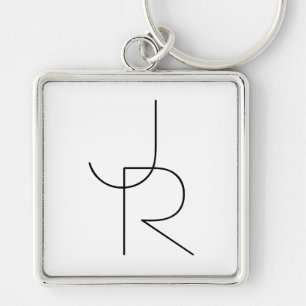 Moderne 2 overlappende initialen Zwart op Wit Sleutelhanger