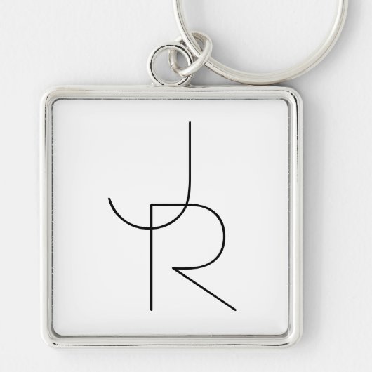 Moderne 2 overlappende initialen | Zwart op Wit Sleutelhanger (Voorkant)