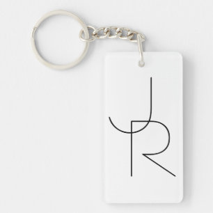 Moderne 2 overlappende initialen Zwart op Wit Sleutelhanger