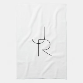 Moderne 2 overlappende initialen | Zwart op wit Theedoek